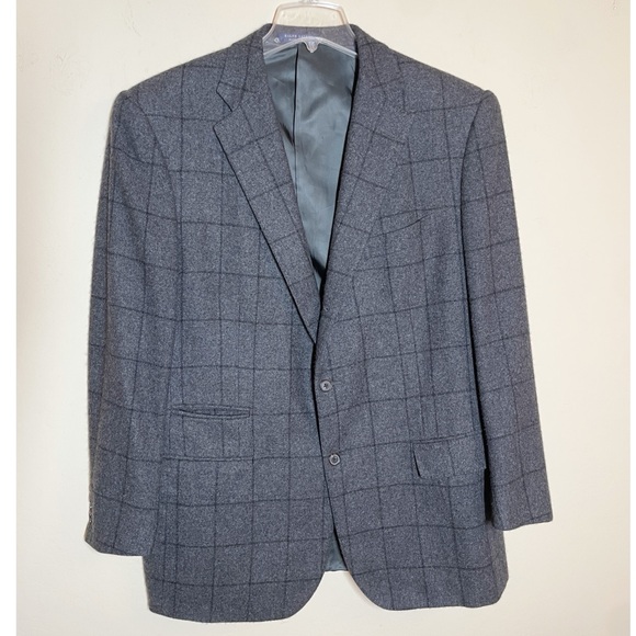 Ralph Lauren Blazer Sport Coat Cashmere 46 R PlaidGray Italy